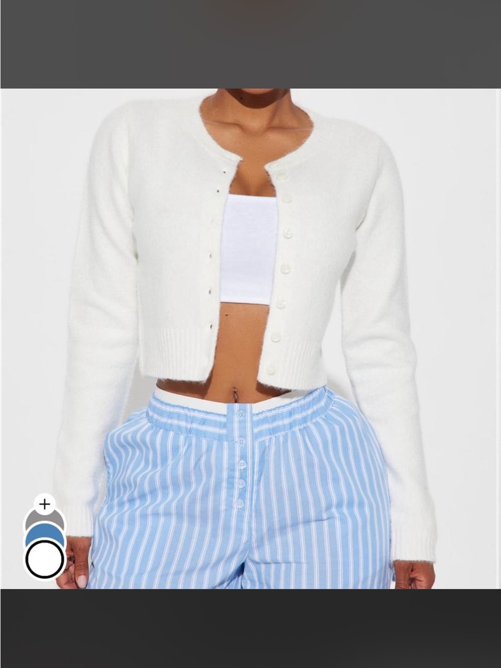 Fashion Nova White Cropped Button-Front Crewneck Cardigan